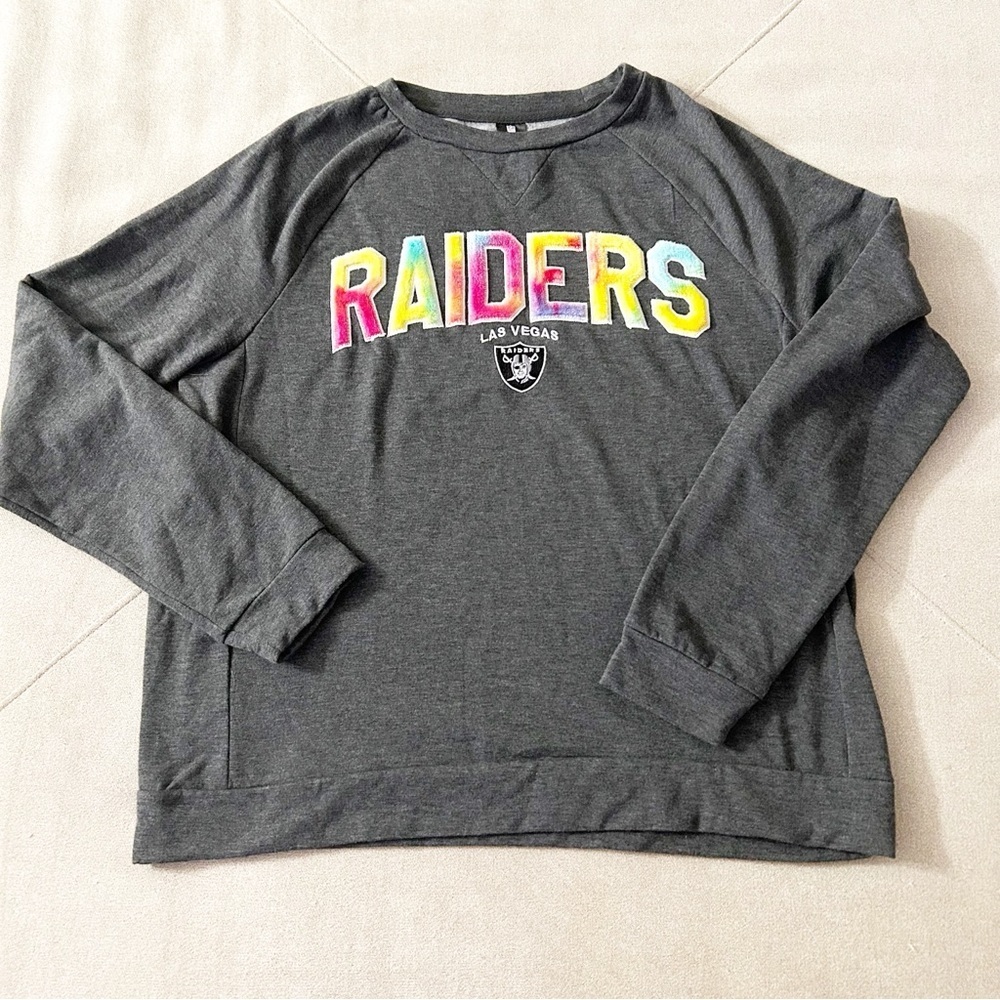 NFL Women's RAIDERS  NFL Tie Dye Long Sleeve Crewneck GRAY SHIRT SIZE L